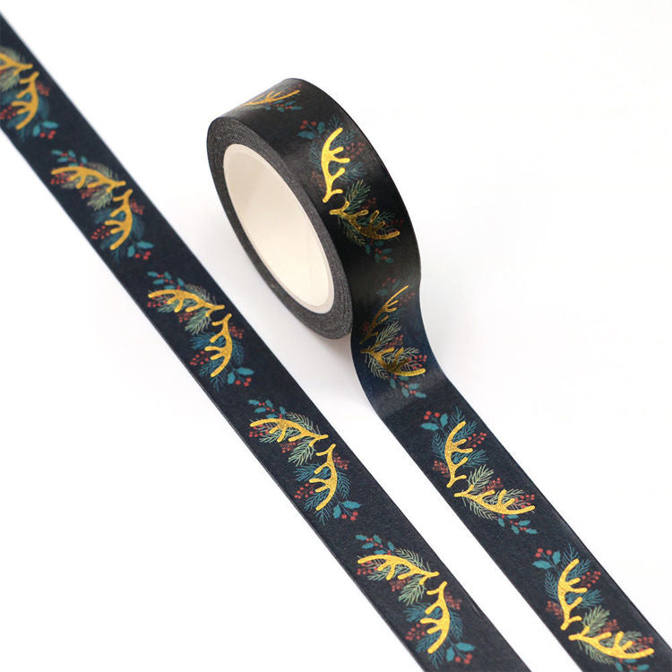 Cinta Washitape x 10 metros “Rudolph’s Antlers”, con aplicaciones de foil dorado