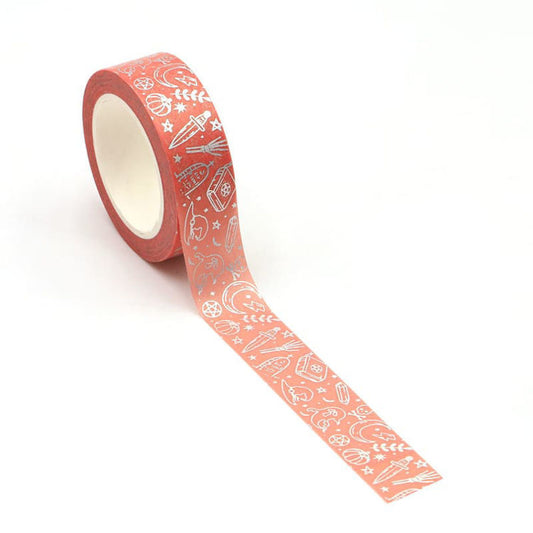 Cinta Washitape "Pumpkin Orange" con foil holográfico, 15mmx10m.