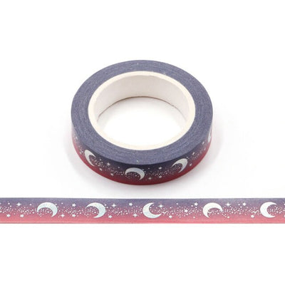 Washitape "Luna y estrellas", 10mm x 10m (con aplicación de foil plateado)
