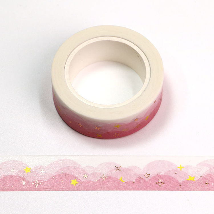 Cinta Washitape  “Star and Pink Clouds” con foil bronce
