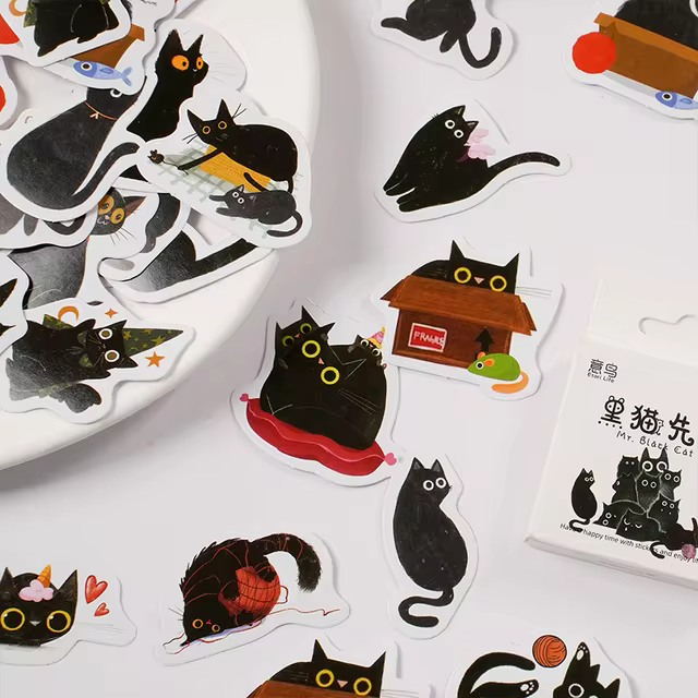 Cajita de 45 stickers " Mr. Black Cat "