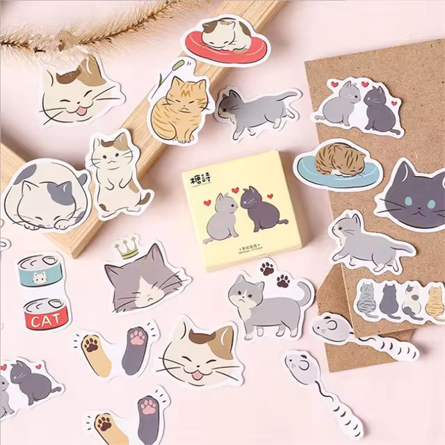 Cajita de 45 stickers " Amor de Gatos "