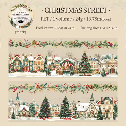 Washi Tape PET “Christmas Village” – Colección Navidad Ilustrada (Edición Especial)