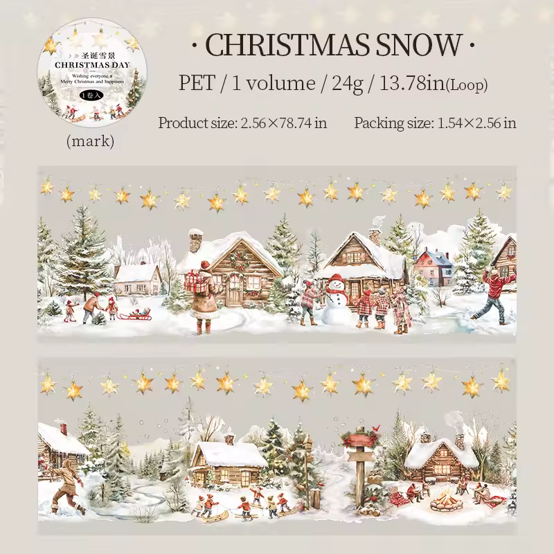 Washi Tape PET “Christmas Village” – Colección Navidad Ilustrada (Edición Especial)