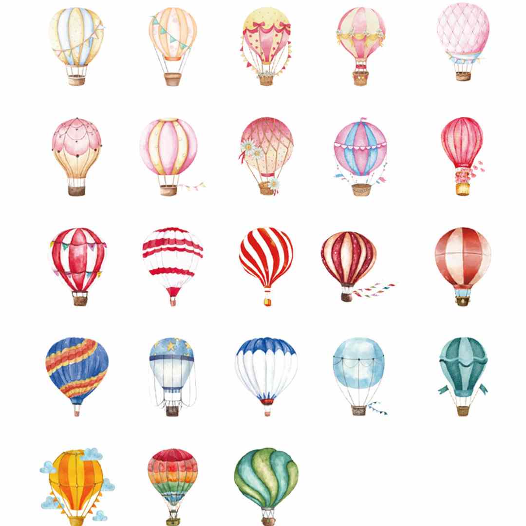 Cajita de 46 Stickers ”Vintage - Hot Air Ballon”