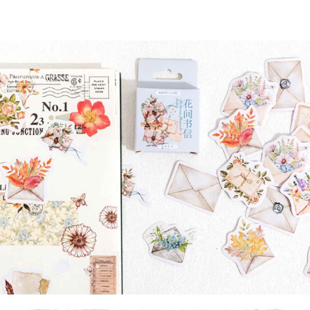Cajita de 46 Stickers “Entre cartas y flores”