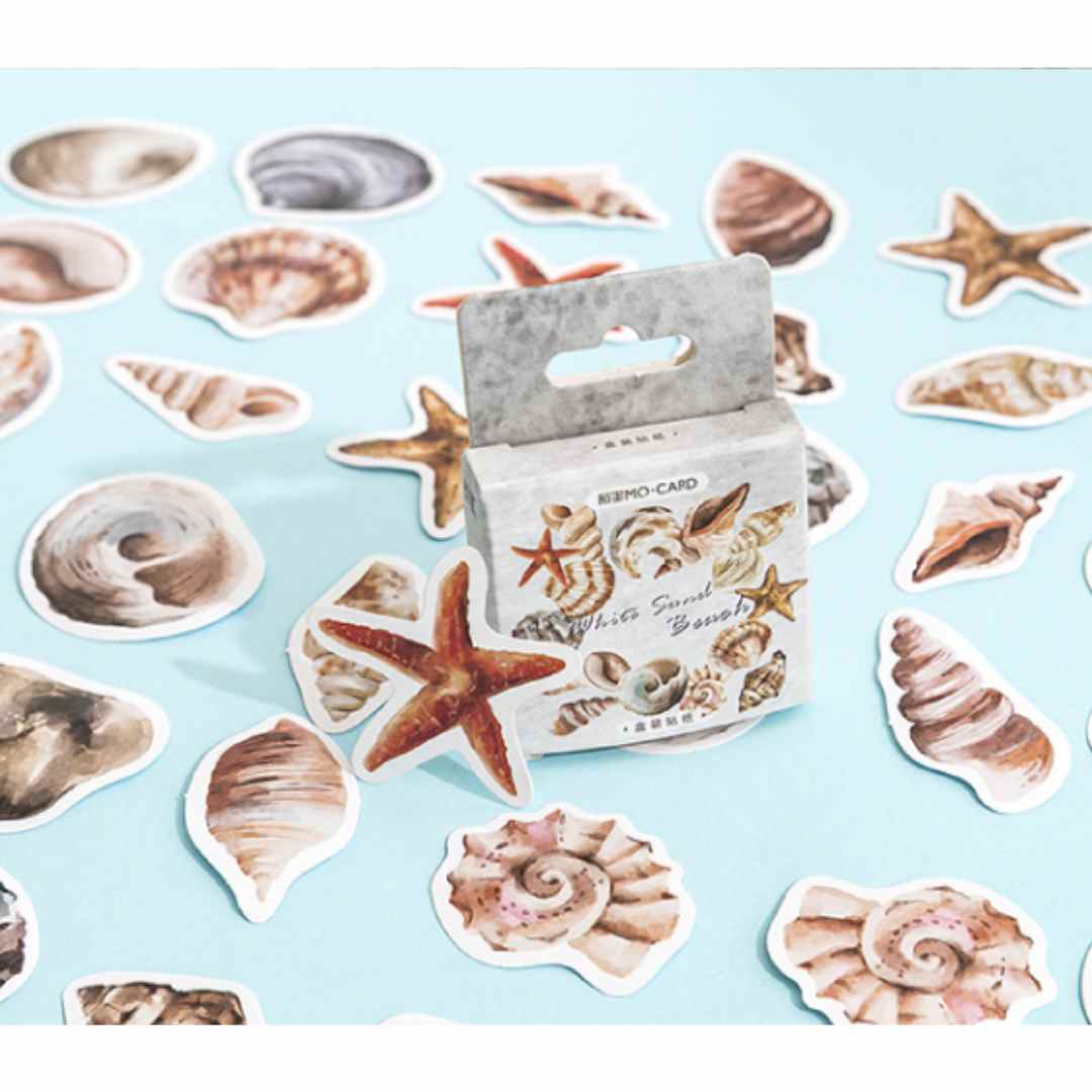 Cajita de 46 Stickers "Conchitas y estrella de mar"