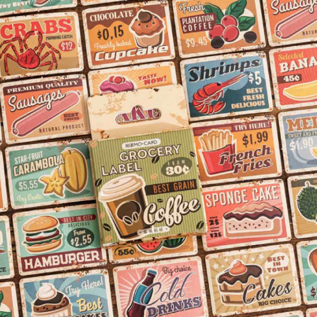 Cajita de 45 Stickers "Grocery Label”