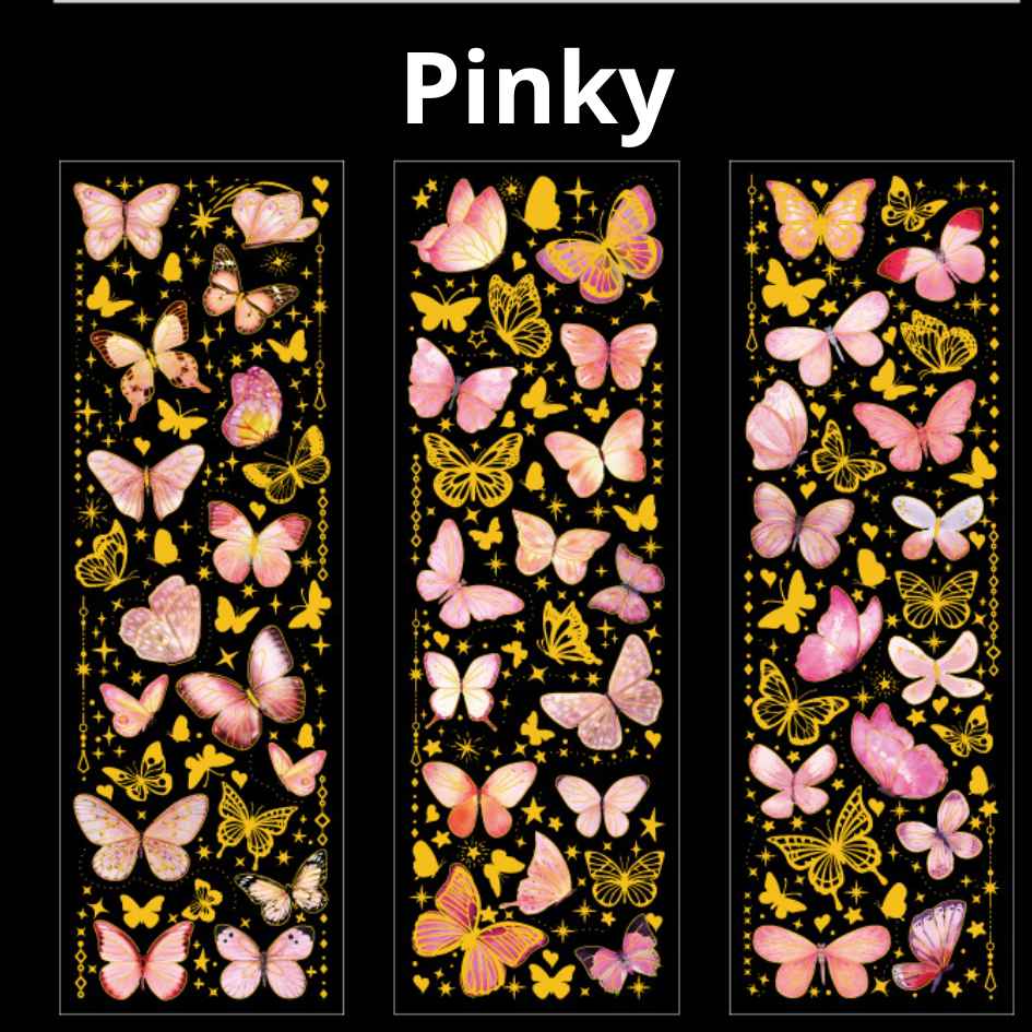 Sets x 3 planchitas "Mariposas Coloridas", con foil dorado holo 🌈