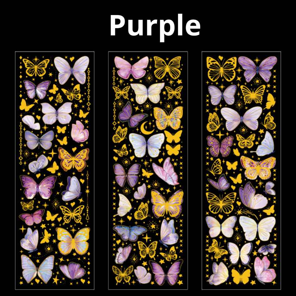 Sets x 3 planchitas "Mariposas Coloridas", con foil dorado holo 🌈