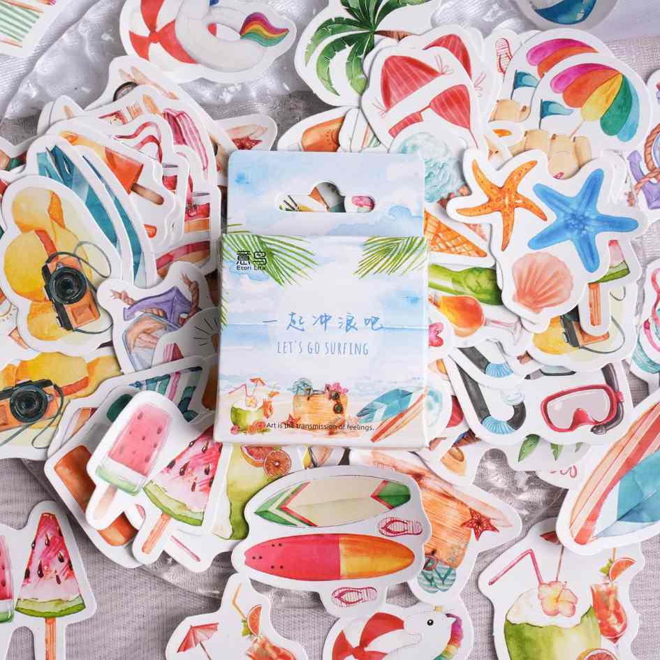 Cajita de 45 Stickers "Let's go Surfing”
