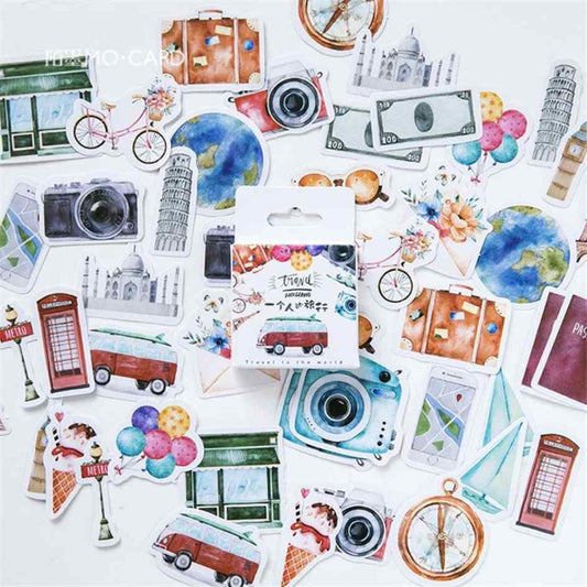 Cajita de 46 Stickers "Travel Background ”