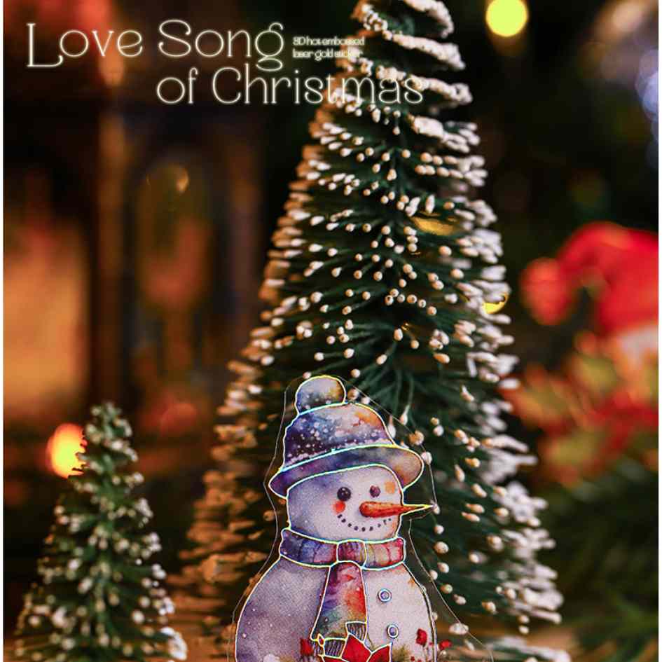 Stickers PET navideños "Love Song Of Christmas" con foil dorado