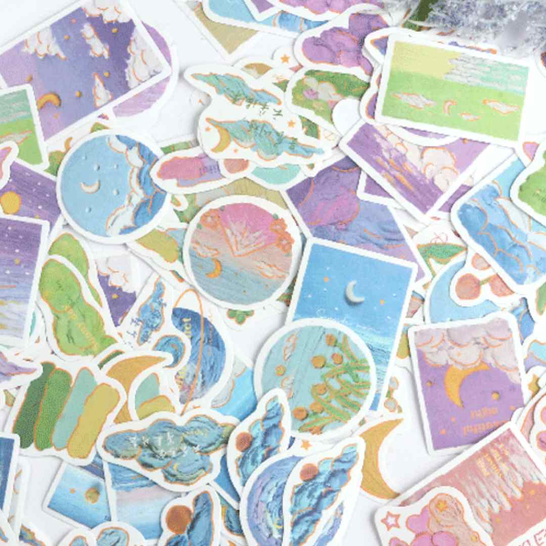 Cajitas de 40 Stickers “Pinceladas de Paisajes”