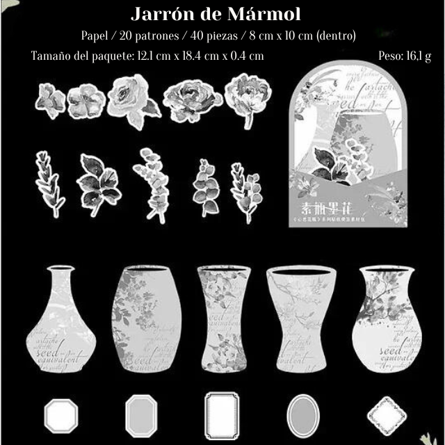 Stickers de papel "Jarrones y Flores Literarias"