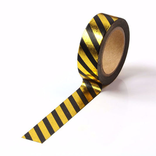 Cinta Washitape "Black Stripes", con foil dorado 15mmx10m.