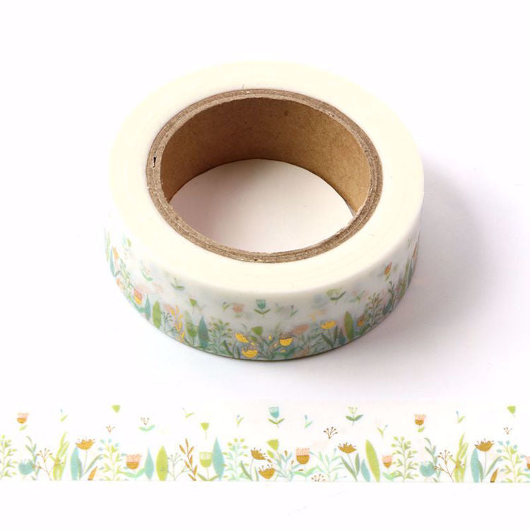 Cinta Washitape  "Wild Flowers" con foil dorado, 15mmx10m