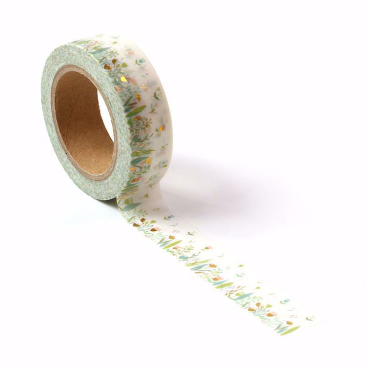 Cinta Washitape  "Wild Flowers" con foil dorado, 15mmx10m