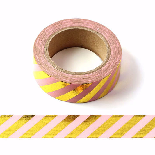 Cinta Washitape 15mmx10m "Pink Stripes" con foil dorado