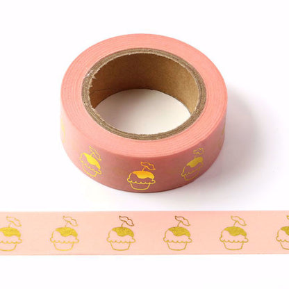 Cinta Washitape  "Cupcakes", con foil dorado 15mmx10m