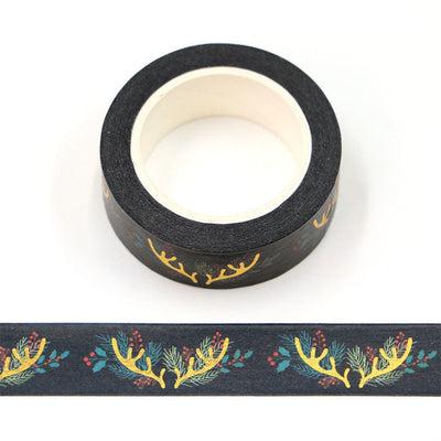 Cinta Washitape x 10 metros “Rudolph’s Antlers”, con aplicaciones de foil dorado