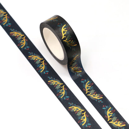 Cinta Washitape x 10 metros “Rudolph’s Antlers”, con aplicaciones de foil dorado