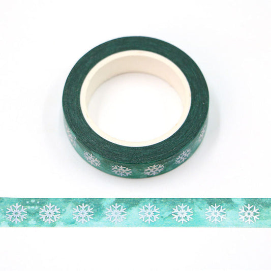 Cinta Washitape x 10 metros “Snowflake”, con aplicaciones de foil holográfico