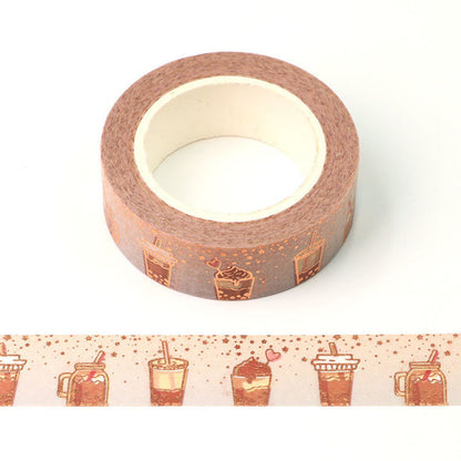Cinta Washitape 15mmx10m "Milk Tea", con Foil Rose Gold