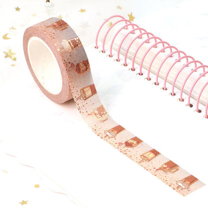 Cinta Washitape 15mmx10m "Milk Tea", con Foil Rose Gold