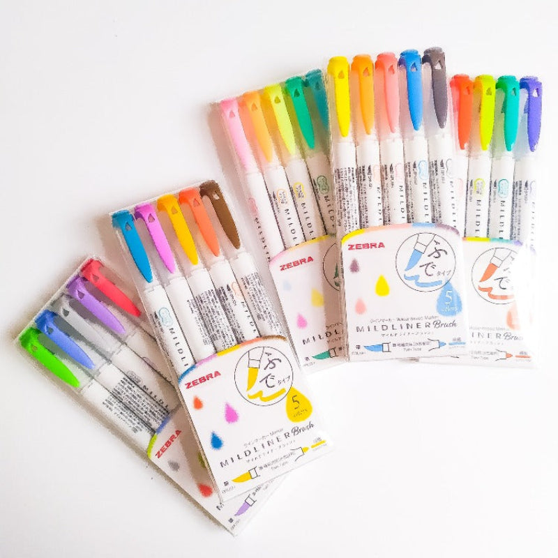 Mildliners Brush en color rosa, azul, amarillo y otros con punta pincel flexible para detalles precisos y escritura fluida.