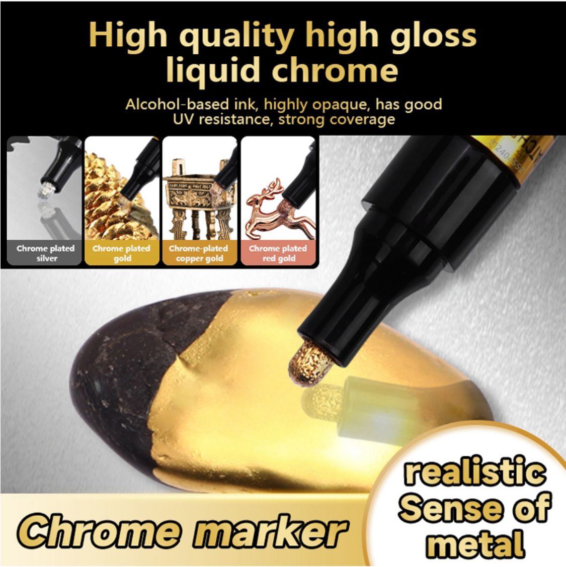 Plumón "Liquid Chrome”, efecto espejo/metálico dorado