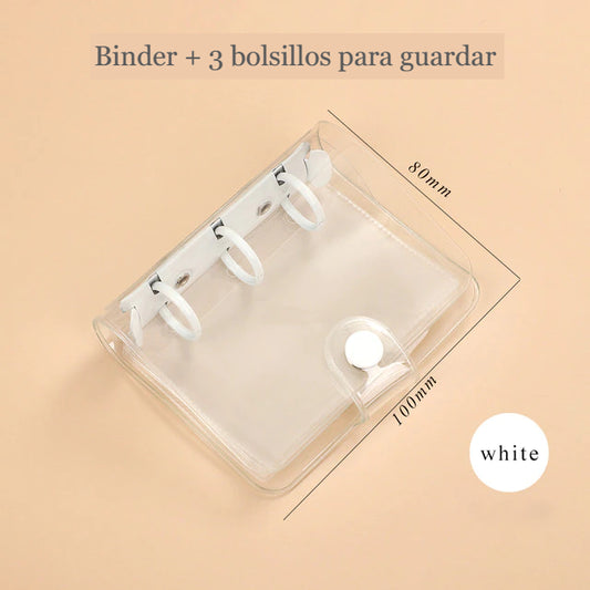 Mini Binder + 3 bolsillos para guardar, color blanco
