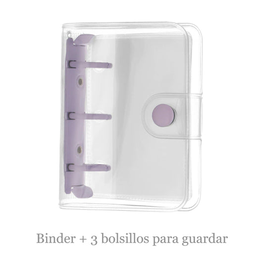 Mini Binder + 3 bolsillos para guardar, color pastel purple