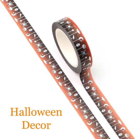 Cinta Washitape x 10m "Halloween Decor", con aplicaciones de foil plateado