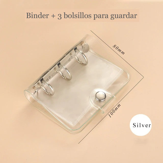 Mini Binder + 3 bolsillos para guardar, color plata
