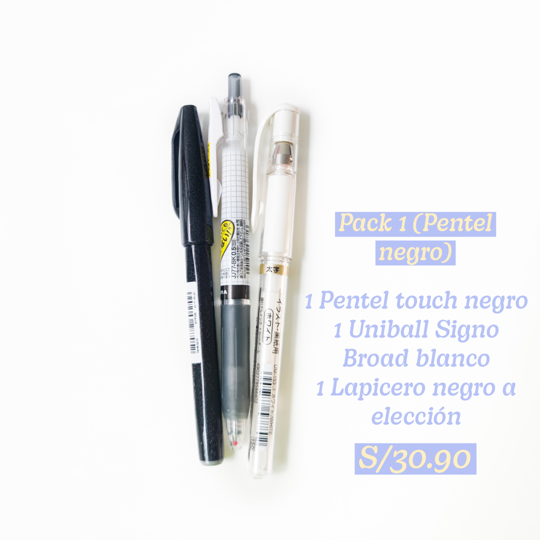 PACK BRUSH 1 🇯🇵| Pentel touch + Lapicero Uniball blanco + Lapicero negro