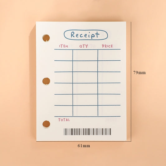 Refill para Mini Binder, x 60 hojas con diseño "Receipt"