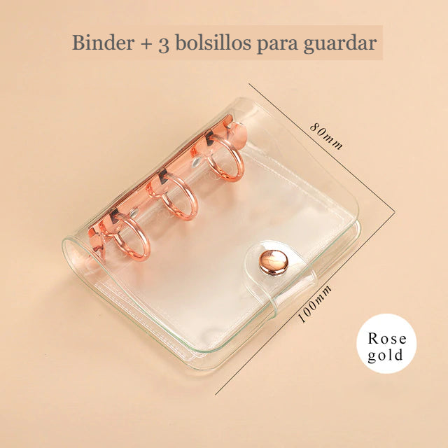 Mini Binder + 3 bolsillos para guardar, color rose gold